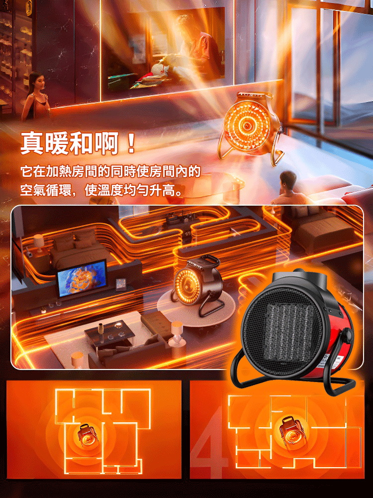 【一度電暖200㎡】360°循環對流陶瓷PTC速熱暖風機